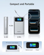 RORRY 45W Portable Charger, 20000mAh Power Bank Fast Charging with Extended Built-in USB C Cable, Travel Battery Pack for iPhone 17/16/15, Samsung Galaxy, Google, iPad, MacBook, Dark Gray