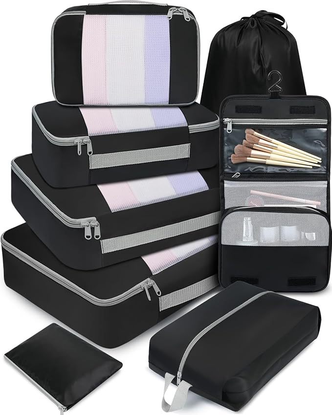 BAGAIL 6 Set/8 Set/10 Set Packing Cubes Various Sizes Packing Organizer for Travel Accessories Luggage Carry On Suitcase
