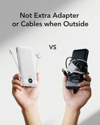 VEGER Portable Charger with Built-in AC Plug and Cables, All in One 10000mAh Ultra Slim Power Bank Travel Essentials, Fast Charging Battery Pack Compatible with iPhone, Samsung, Android (White)