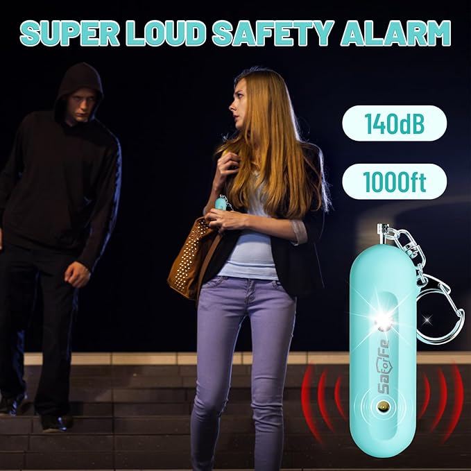Personal Safety Alarm - Waterproof Rechargeable Security Alarm - 140dB Extra Loud Siren & Strobe Light - Self Defense Keychain - Gift for Women, Teenagers, College Girls, Seniors（Aqua+Aqua）
