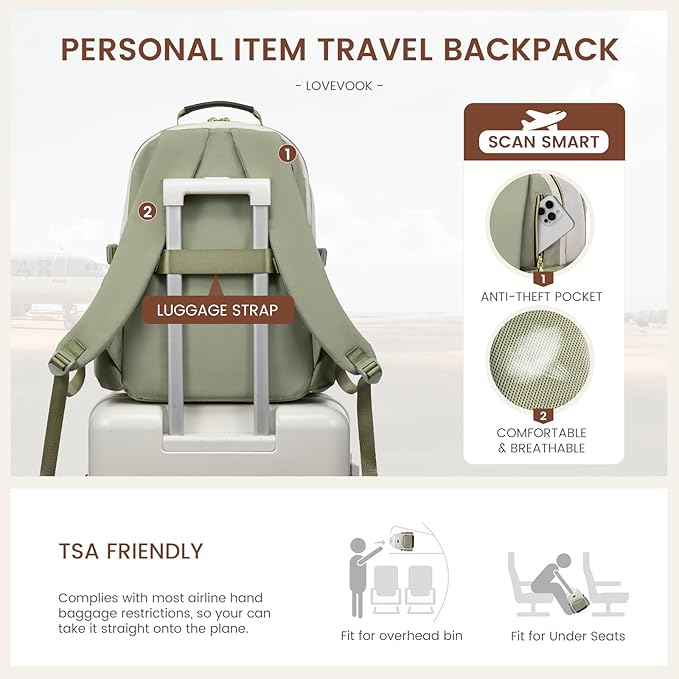 LOVEVOOK Laptop Backpack for Women with Pouch Pocket for Large Capacity Cup,17 Inch Laptop Computer Bag Travel Backpack Purse,Waterproof Work College Teacher Bags,White-Bean Green-Dark Olive Green