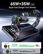 Rocoren 70W Car Charger for iPhone 17 Pro Max, USB C Car Charger Fast Charging with 5.2Ft Type C Coiled Cable, Super Fast USBC Phone Cigarette Lighter Adapter for iPhone 17/16/15, iPad,Samsung,Android