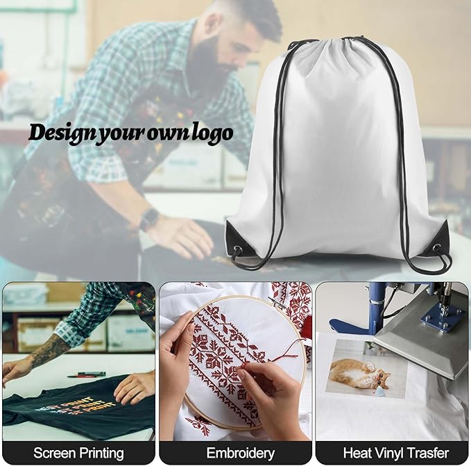 15 Pcs White Drawstring Bags Drawstring Backpack Bulk, PLULON String Backpack Cinch Sack Sport Gym Backpack Bags for Yoga Traveling Outdoor Sports