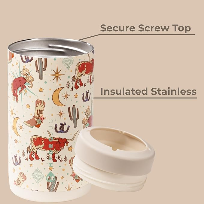 HydroJug Standard Can Cooler - 2-in-1 Insulated Can Cooler Cup - Stainless Steel Can Holder with Non-Slip Rubber Base - Screw-Top Lid - Dishwasher Safe - 16oz, Rodeo