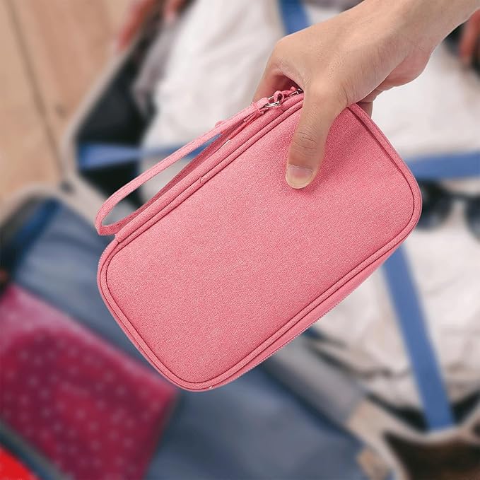 CAAORDKSO Electronic Organizer Travel Cable Accessories Bag, Electronic Organizer Case, Electronic Accessories Organizer Pouch Bag for Cable, Cord, Charger, Phone, Power Bank, Earphone (Pink)