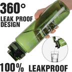 OLDLEY Water Bottle 32oz, Durable and Leakproof Water Bottles Motivational with Time Marker,Tritan,BPA Free, Gym,Travel, Home,School,Office, Anniversary Birthday Gifts for Men Women,Olive (1 Bottle)
