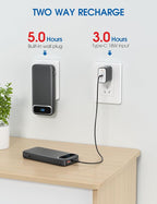Portable Charger, 12000mAh 22.5W Fast Charging Power Bank with Built-in Cables & Wall Plug, USB C External Battery Pack with LED Display, Travel Essential Charging Bank for iPhone, iPad, Samsung Black