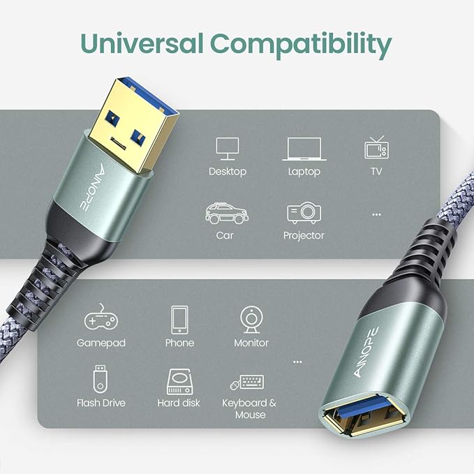 AINOPE USB Extension Cable,USB Extender,USB 3.0 Extension Cable, Male to Female Cord High Data Transfer Compatible with Webcam,Keyboard,Flash Drive,Hard Drive,Printer,3.3FT,Grey