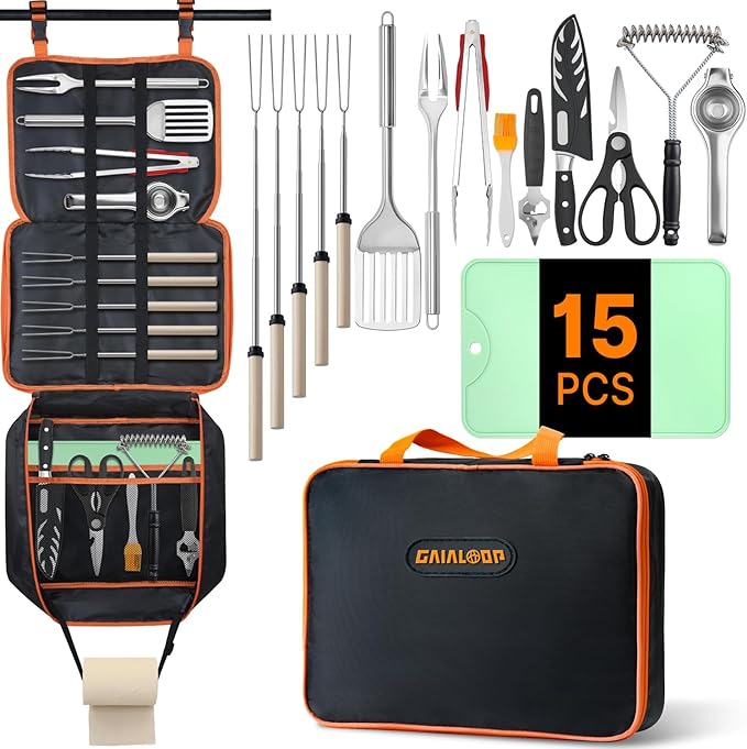 Gaialoop Portable Camping Cooking Utensils Set, Camp Kitchen Set with Organizer Bag, RV Essentials Outdoor Cooking Utensil Kit for Travel, Picnics, Camping, BBQs, Parties