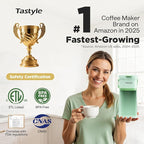Tastyle Single Serve One Cup Coffee Maker, for K Cups and Grounds, Mini Coffee Maker with Portable Handle, 6 to 12 Oz Brew Size, for Travel, Camping, Office, RV and Dorm, 120V, Oasis