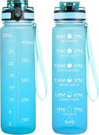 OLDLEY Water Bottle, 32oz Motivational Sports Water Bottle with Time Marker - Times to Drink - Tritan, BPA Free, Wide Mouth Leakproof, Anniversary Birthday Gifts for Men Women, Luca (1 Bottle)