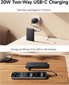 Baseus Picogo Power Bank, Smallest 5,000mAh Magnetic Wireless Charger with USB-C Braided Cable, Fast Charging Portable Battery Pack, NTC Safety Alloy Travel Essential for iPhone 7 Pro Max/17 Air/17e