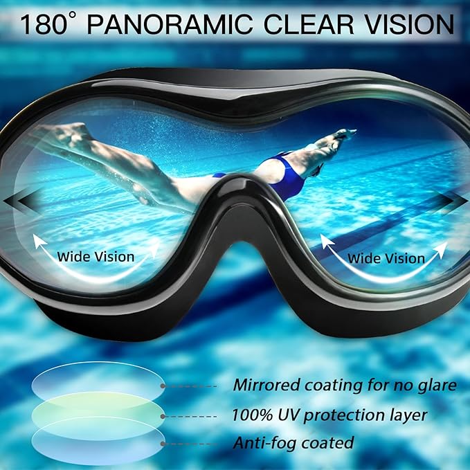 Swim Goggles No Leaking Anti-Fog Pool Goggles Swimming Goggles for Adult Men Women Youth, UV Protection 180° Clear Vision