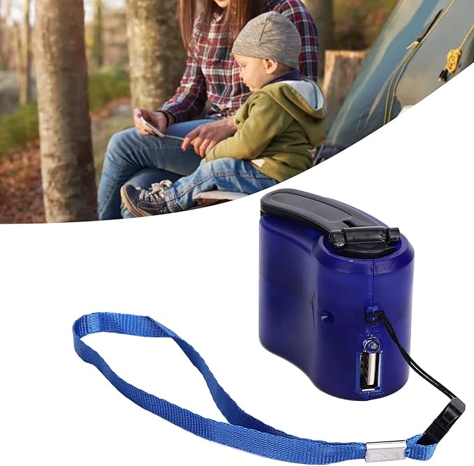 Hand Crank USB Phone Charger for Outdoor Activities - Portable Emergency Manual Charger (Blue)