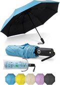 BAODINI Compact Travel Umbrella Small Windproof Auto Open Close for UV Sun Protection UPF 50+ and Rain Fits Backpack Purse & Suitcase