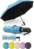 BAODINI Compact Travel Umbrella Small Windproof Auto Open Close for UV Sun Protection UPF 50+ and Rain Fits Backpack Purse & Suitcase