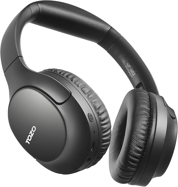 TOZO HA1 Bluetooth 5.4 Over Ear Headphones, 70H Playtime with Mic, Foldable Wireless Headset, Deep Bass Stereo Sound Customizable 32 EQ Music Mode Via Button & App for Travel and Home, Upgraded