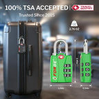 Forge Open Alert TSA Approved Luggage Locks - 3 Digit Combination, Easy Read Dials, Zinc Alloy Body - Ideal Travel Lock for Luggage, Suitcases, Bags & Toolboxes (Green 4PK)