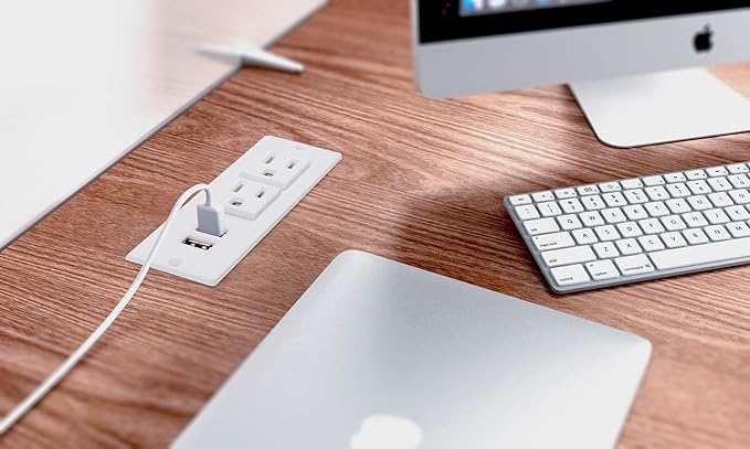 Recessed Outlet Desk Outlets with USB Ports Recessed Power Strip with 2-Socket 2-USB Charging Ports Desktop Power Grommet Charging Station with 6FT Extension Power Cord,Flat Plug