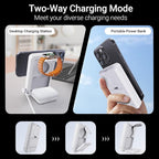 Kysson 5-in-1 Portable Charger, 10000mAh Foldable Power Bank Fast Charging,MagSafe Charger Battery Pack Magnetic,Travel Wireless Charging Station for iPhone 17/16/15/14/13/12,iWatch, Air pods, White