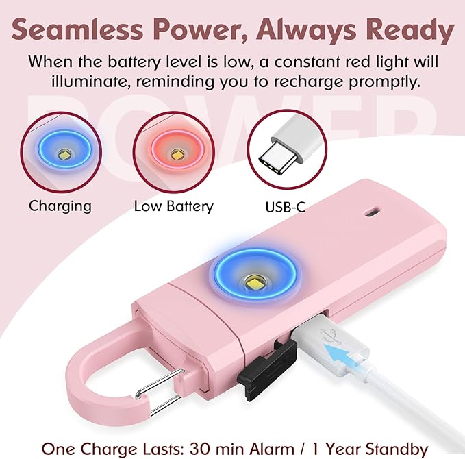 Rechargeable Personal Alarms for Women - Christmas Birthday Gifts for Women, Stocking Stuffers for Teen Girl, Daughter, Safety Keychain Flashlight, Siren Alarm, Travel College Essentials (Rose Gold)
