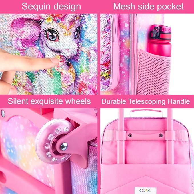Girls Luggage, 18" Kids Carry on Suitcase With Wheels, Unicorn Suitcases for Toddler Children(Pink)