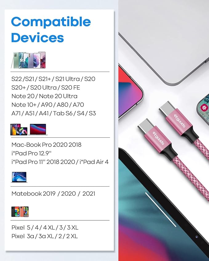 etguuds Pink USB C to USB C Cable 1ft, 2-Pack 60W USBC to USBC Cord, Type C to C Charger Cable Fast Charging for iPhone 17 16 15 Pro Max Plus Air, Samsung Galaxy S25 S24 S23, for MacBook/iPad, Pixel