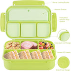 shell and turtle Bento Box Adult Lunch Box, Lunch Containers for Kids Girls Boys with 4 Compartments, Lunchable Food Container with Utensils, Sauce Jar, Muffin Liners, 40 Oz/5 Cup, Bright Green