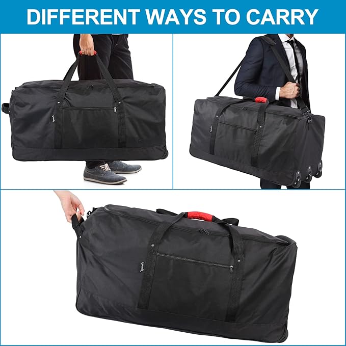 Finnhomy 120L Foldable Rolling Duffel Bag with 3 Wheels, Light Weight Travel Duffel bag with Large Loading Capacity, 32'' Rolling Duffel bag with Shoulder Strap