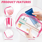 AURUZA Clear Makeup Bag,Portable Travel Toiletry Bags with Zipper, TSA Approved Clear Organizer Bags, PVC Cosmetic Pouch for Airport Airline Compliant