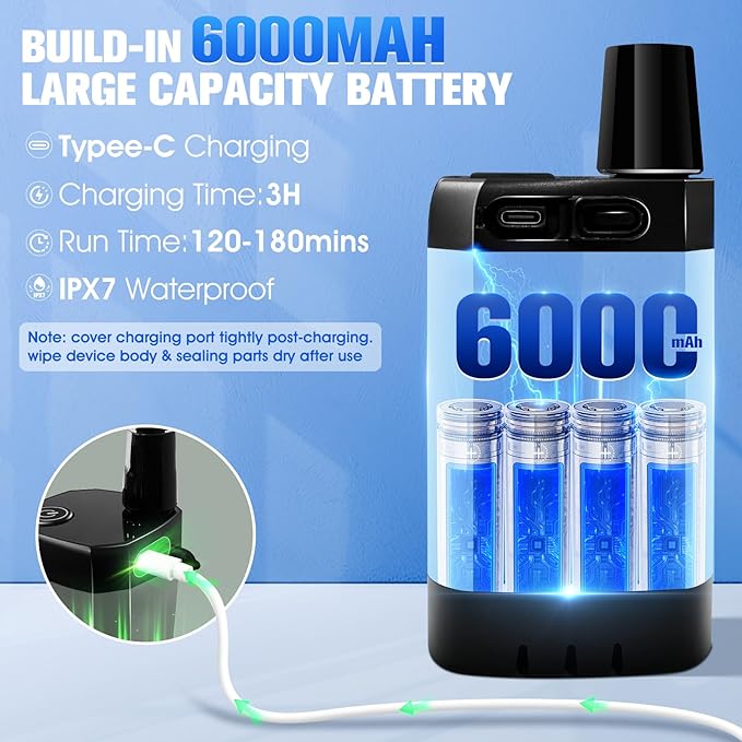 Portable Shower with Heater,6000Mah Battery Powered Portable Shower for Camping with 2000W Auto-Off Heater,Portable Heated Shower for Camping,Digital Power&Temperature Display for Hiking
