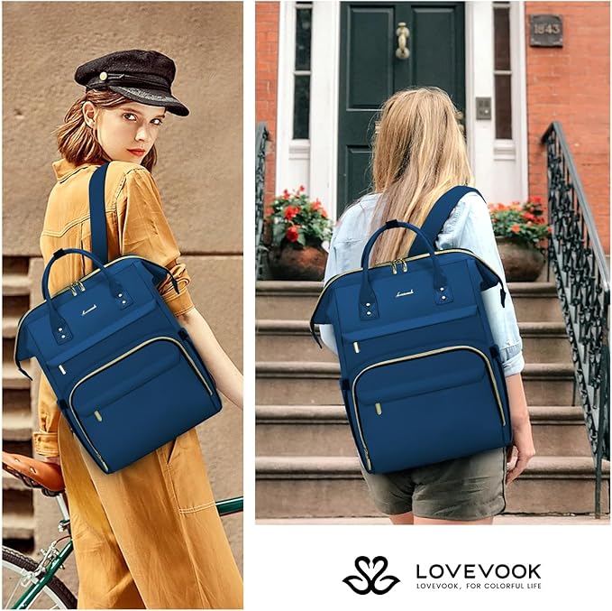 LOVEVOOK Laptop Backpack for Women,15.6 Inch Professional Womens Travel Backpack Purse Computer Laptop Bag Nurse Teacher Backpack,Waterproof College Work Bag Carry on Backpack with USB Port,Royal Blue