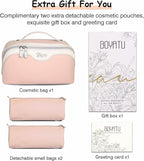 BOYATU Travel Makeup Bag Organizer Cosmetic Bag: 3 Pcs Set Make up Bags for Women with Handle - Waterproof Vegan Leather Toiletry Bags Travel Essentials Pouch with Compartments (A-09-Pink)