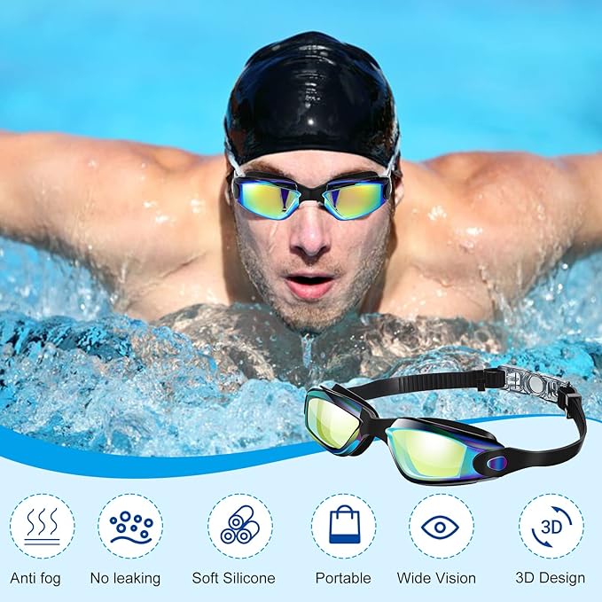Flutesan 6 Pack Swim Goggles for Adult Anti Fog Swimming Glasses with Ear Plugs Nose Clip No Leaking Full Protection Goggles