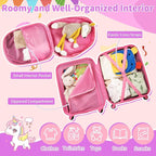 Goplus 2 PCS Kids Luggage, 13" & 16" Carry-on Suitcase w/Spinner Wheels, Telescopic Handle, Hard Shell Rolling Trolley Luggage for Toddler Boys Girls Travel, Airline Approved (Pink, Pony)