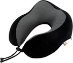 Memory Foam Travel Pillow, Neck Pillow with 360-Degree Head Support, Comfortable Ideal for Sleeping on Airplane, Car, Train, Bus and Home Use, Comes with Storage Bag (Black)