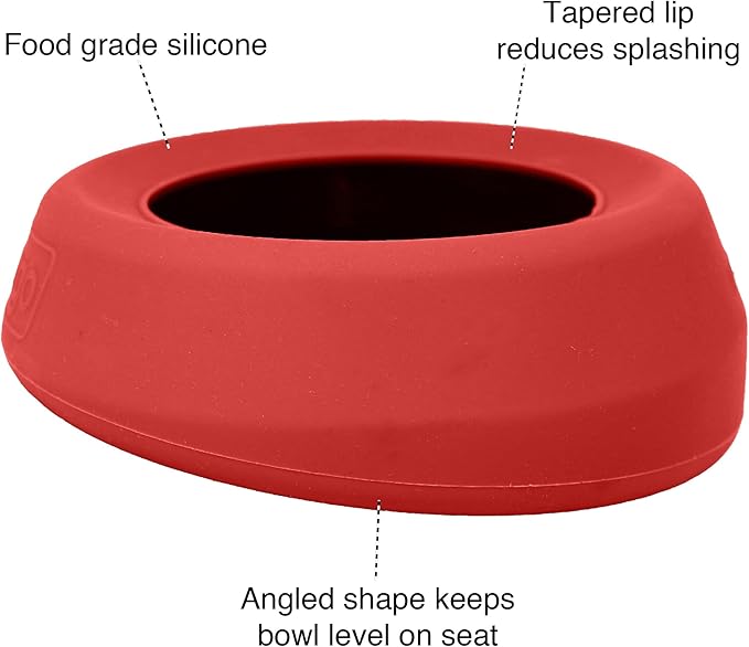 Kurgo Splash Free Wander Dog Water Bowl - Anti-Splash Rim - Travel Friendly - Food Grade Silicone - Compact Wedge Shape - Dishwasher-Safe Bowl - 24 oz - Chili Red