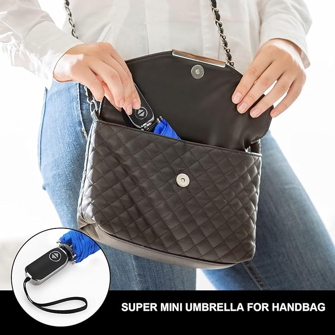 Compact Travel Umbrella for Purse - Flat Handle, Waterproof for Light Rain