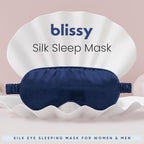 Blissy Silk Sleep Mask - Eye Sleeping Mask for Women & Men for Total Blackout - 100% Pure Mulberry Silk, 22 Momme 6a Fibers - Blindfold Sleep Mask Side Sleeper Eye Cover (Blue)