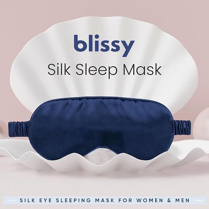 Blissy Silk Sleep Mask - Eye Sleeping Mask for Women & Men for Total Blackout - 100% Pure Mulberry Silk, 22 Momme 6a Fibers - Blindfold Sleep Mask Side Sleeper Eye Cover (Blue)