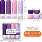Travel Bottles for Toiletries 8 Pack: TSA Approved 3oz Leak Proof Containers - Silicone Squeezable Bottles for Shampoo Lotion - Travel Essentials for Women Men with Clear Bag (deep red)