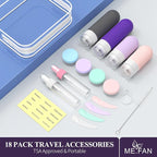 ME.FAN 18 Pack Travel Bottles for Toiletries, TSA Approved Silicone Portable Size Bottle, Refillable Cosmetic Container Kits for Conditioner, Shampoo, Lotion,Face Cream - Purple