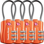 4 Pack TSA Approved Travel Combination Cable Luggage Locks for Suitcases & Backpacks - Orange