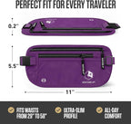 VENTURE 4TH Money Belt for Travel – Slim Hidden Under-Clothes RFID Blocking Anti-Theft Passport Holder & Travel Wallet Pouch for Men & Women to Protect Cash, Cards & Documents (Purple)