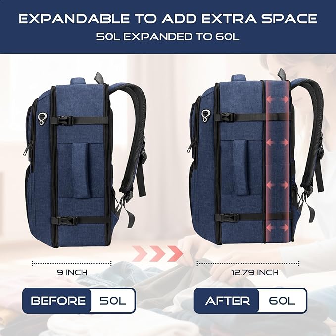 Travel Backpack, Extra Large Carry on Backpack, TSA 18.4 inch Laptop Bags Flight Approved, Lightweight Waterproof Business Luggage Bag, Gifts for Women, Blue