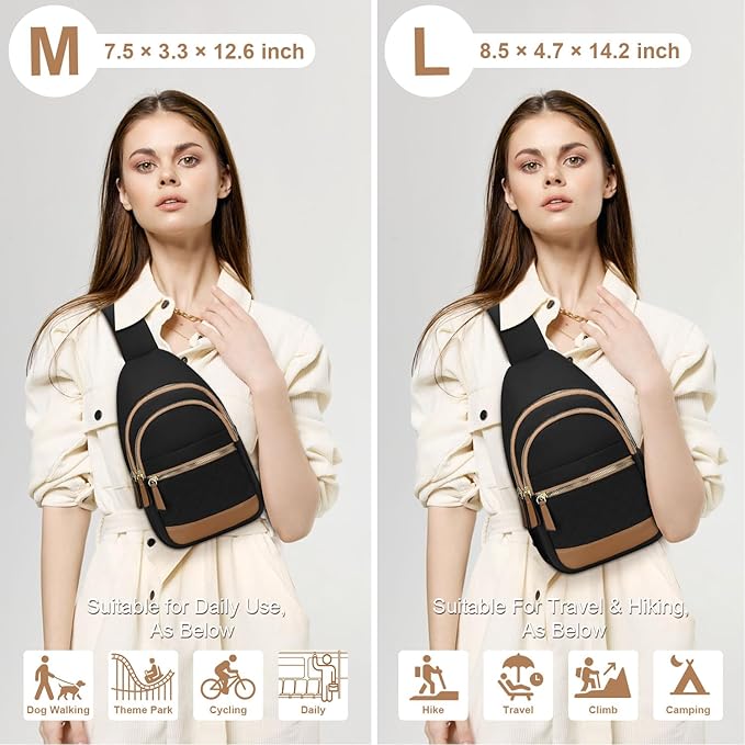 Capolo Sling Bag for Women Men Waterproof Crossbody Bags for Women Trendy Casual Fanny Pack with Convertible Shoulder Strap Chest Bag for Travel Hiking(Black, Large)