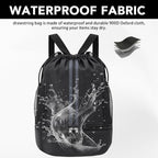 Pimoys Drawstring Backpack Gym Bag, Waterproof String Backpack with Side Mesh Pockets, Beach Bag for Basketball, Soccer, Swim, Wrestling Bag for Women Men