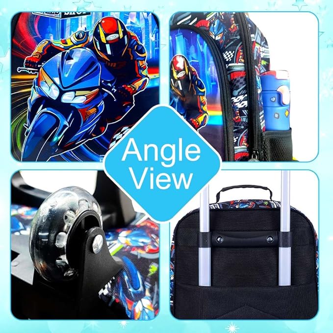 HPJGD Boys Suitcase, Kids Water Resistant Rolling Luggage, Motorcycle Travel Carry on for Elementary Preschool Toddler