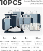Percover Compression Packing Cubes 10-Piece Set, Packing Cubes Compression for Travel with Toiletry Bag, Laundry Bag & Shoe Bag, All-in-One Travel Organizer for Carry On & Checked Luggage, Navy Blue