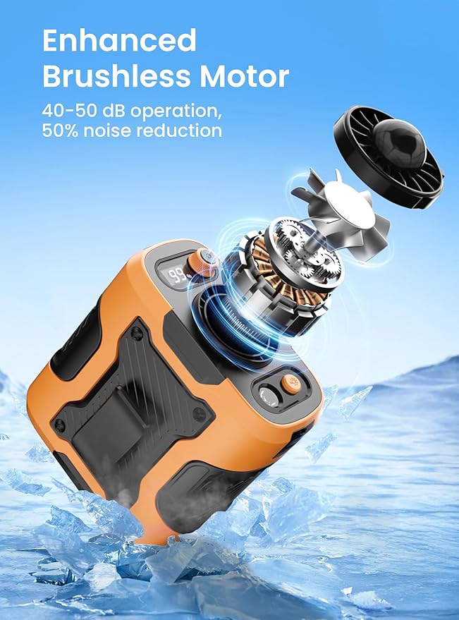 Koonie Portable Waist Clip Fan, Wearable Belt Personal Device with 100 Levels Speeds, Rechargeable Battery Supports 24H Working Time, Cool Clip Fan Under Shirt for Outdoor Work Camping Travel Orange